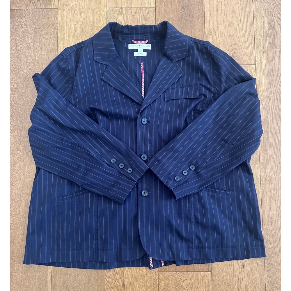 Tommy Hilfiger Blazer Womens 24 Navy Excellent Pinstripe Cotton Stretch Y2K - Picture 2 of 13